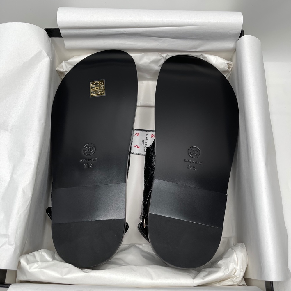 ❌❌ Chanel New 2022 Caviar Leather Quilted Chain CC Logo Slides Mules Dad Sandals - Picture 13 of 13